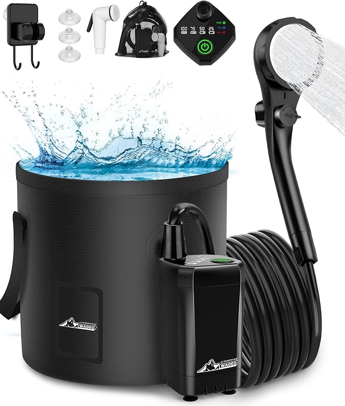 WADEO Portable Camping Shower (Rechargeable, 20L Bucket)